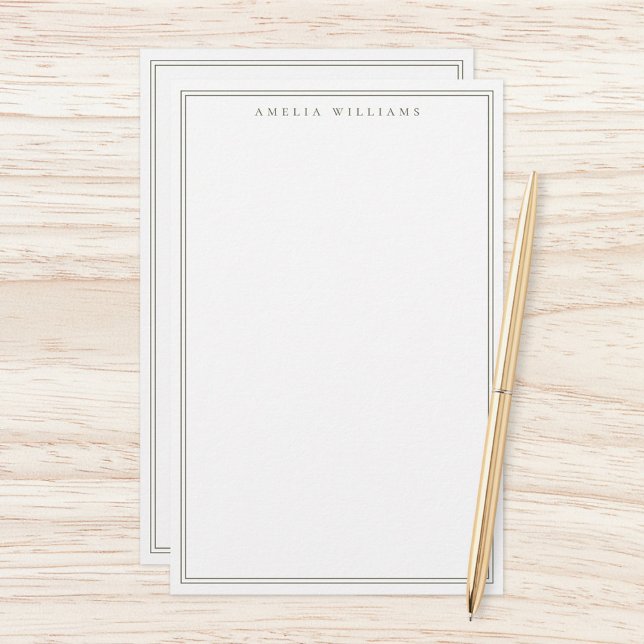 Minimalist Olive Green Monogram Two Border Stationery (Creator Uploaded)
