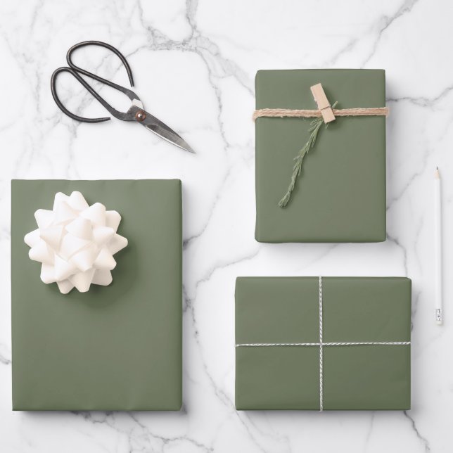 Minimalist Olive Green Plain Solid Colour Wrapping Paper Sheet (Front)