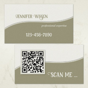 Minimalist Olive Green QR Code Business Card