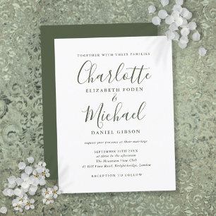 Minimalist Olive Green Script Wedding Invitation Postcard