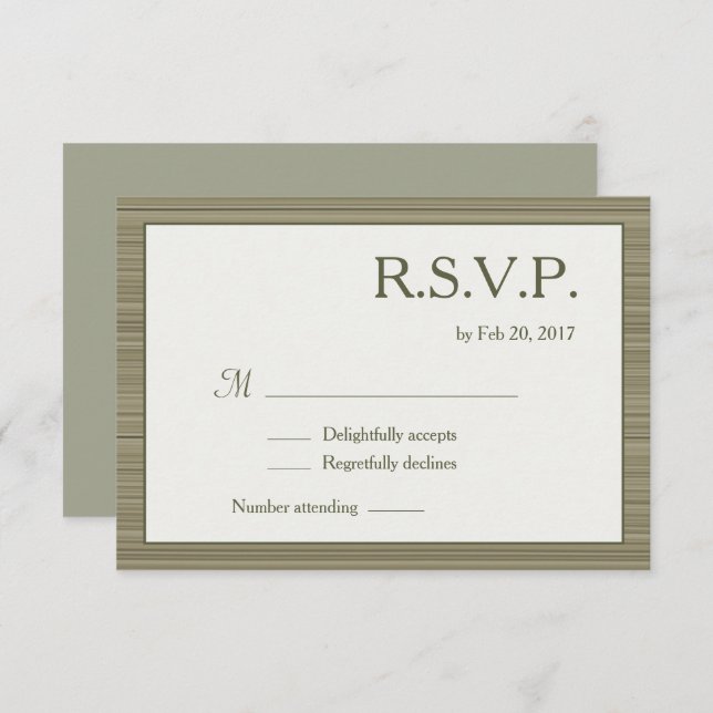 Minimalist olive green stripes modern wedding rsvp invitation (Front/Back)