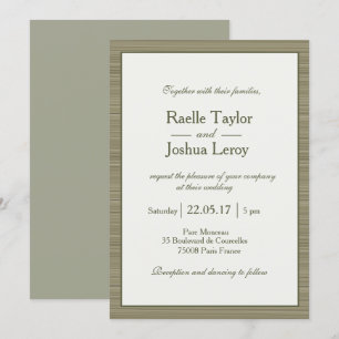 Minimalist olive green stripes modern zen wedding invitation