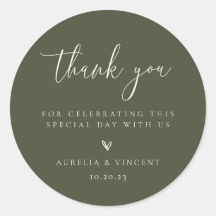 Minimalist Olive Green Wedding Thank You Classic Round Sticker