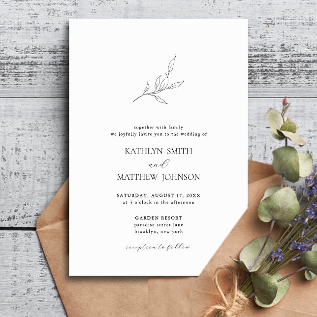 Minimalist Olive Leaf Branch Modern Garden Wedding Invitation (Creator Uploaded)