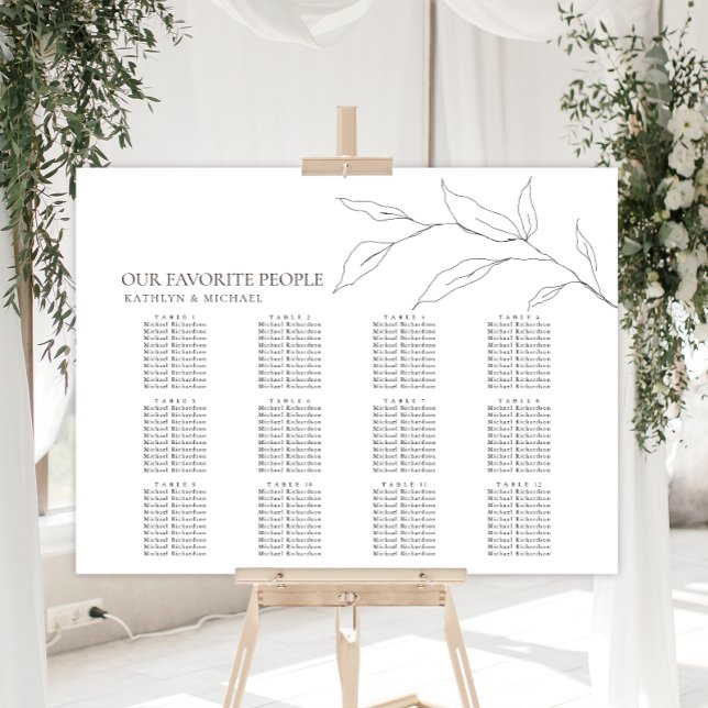 Minimalist Olive Leaf Wedding 12 Table Seating Poster (Creator Uploaded)