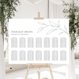 Minimalist Olive Leaf Wedding 14 Table Seating Poster