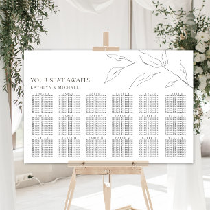 Minimalist Olive Leaf Wedding 18 Table Seating Poster
