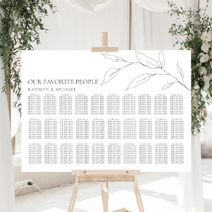 Minimalist Olive Leaf Wedding 30 Table Seating Poster