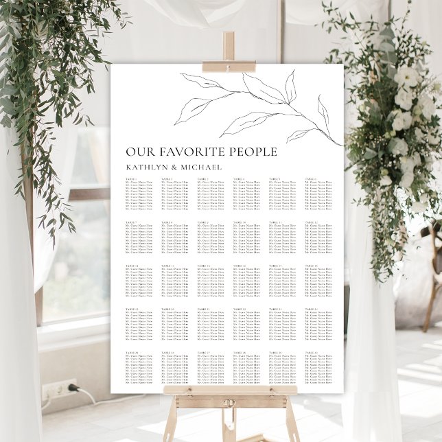Minimalist Olive Leaf Wedding 30 Table Seating Poster (Creator Uploaded)