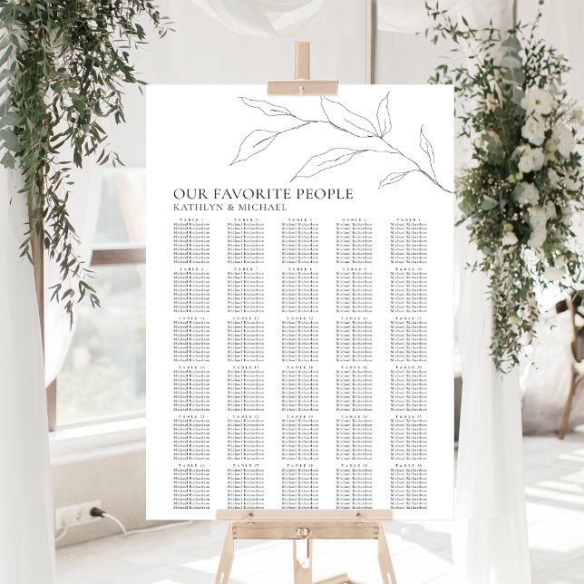Minimalist Olive Leaf Wedding 30 Table Seating Poster (Creator Uploaded)