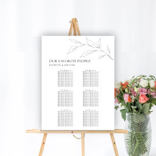 Minimalist Olive Leaf Wedding 6 Table Seating Poster