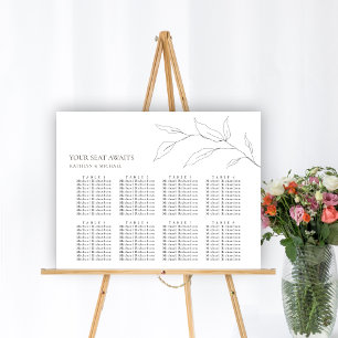 Minimalist Olive Leaf Wedding 8 Table Seating Poster