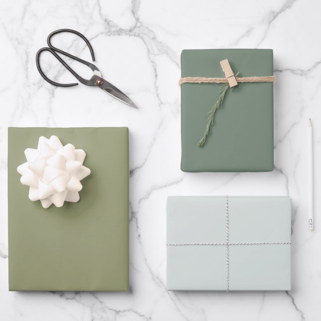 Minimalist Olive Sage Green Plain Solid Colour  Wrapping Paper Sheet (Front)