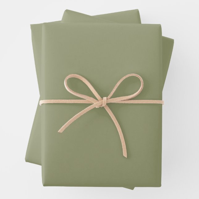 Minimalist Olive Sage Green Plain Solid Colour Wrapping Paper Sheet (In situ)