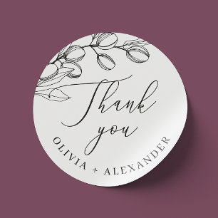 Minimalist Olive Thank You   Elegant Wedding Favou Classic Round Sticker