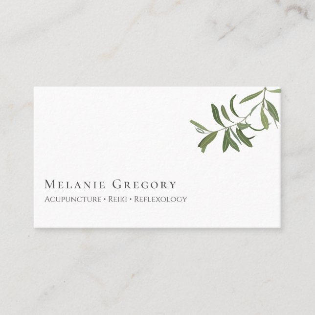 Minimalist Olive Tree Branch Business Card (Front)