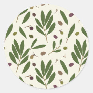 Minimalist Olives and Branches - seamless pattern. Classic Round Sticker