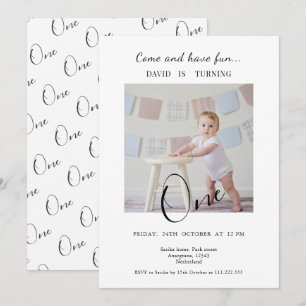 Minimalist One  Custom Photo First Birthday Invitation