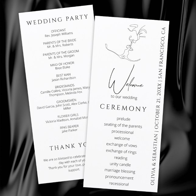 Minimalist One Line Art Kissing Couple Wedding Programme (Creator Uploaded)