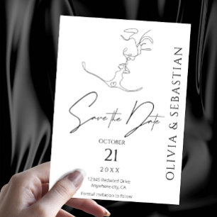 Minimalist One Line Art Kissing Couple Wedding Save The Date