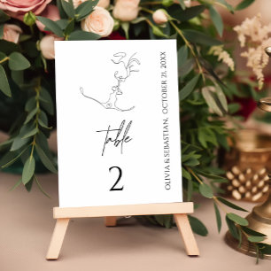 Minimalist One Line Art Kissing Couple Wedding Table Number