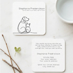 Minimalist One Line Art Pet Sitter Dog Cat Square Business Card