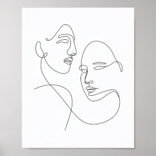 Minimalist One Line Drawing of Two Faces Poster