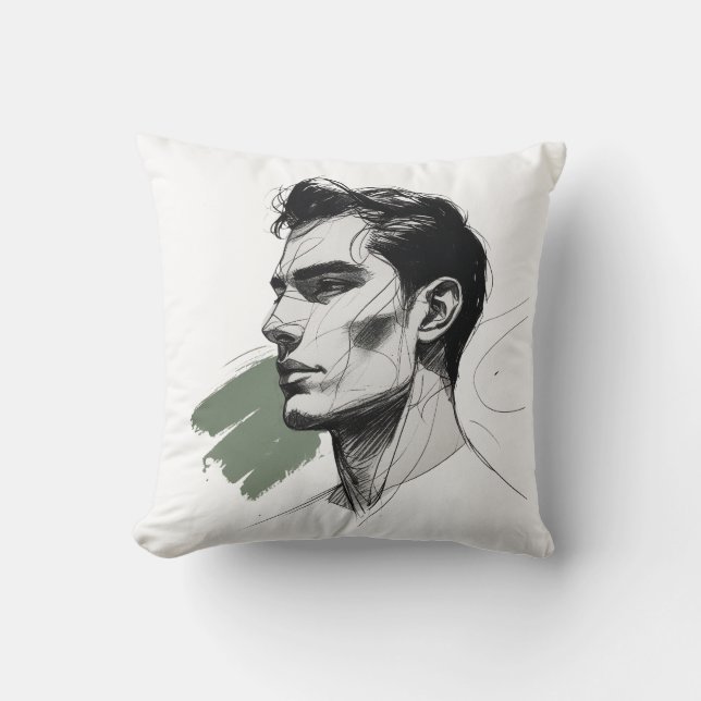 Minimalist One-Line Male Profile Pillow (Front)