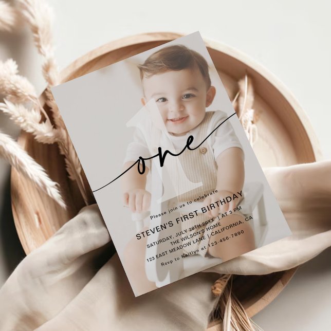 Minimalist One Photo First Birthday Invitation (Creator Uploaded)