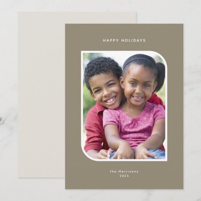Minimalist One Photo Holiday Card | Olive Brown (Front/Back)