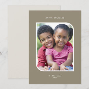 Minimalist One Photo Holiday Card Olive Brown