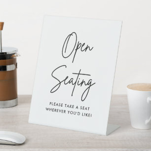 Minimalist Open Seating Sign, Find Your Seat Pedestal Sign