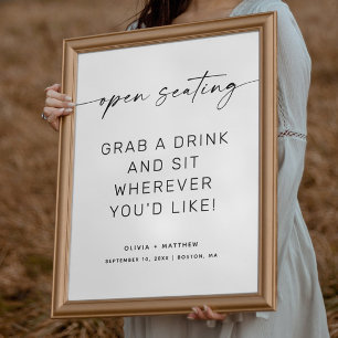 Minimalist Open Seating Wedding Sign   Modern