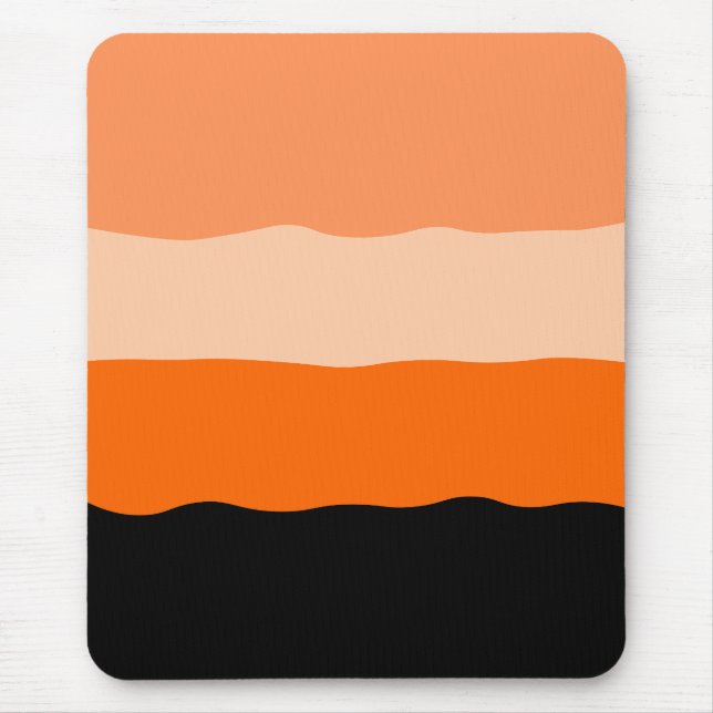 Minimalist Orange and Black Wavy Stripes Mouse Mat (Front)