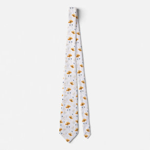 Minimalist Orange and Blue Wildflowers Watercolor Tie