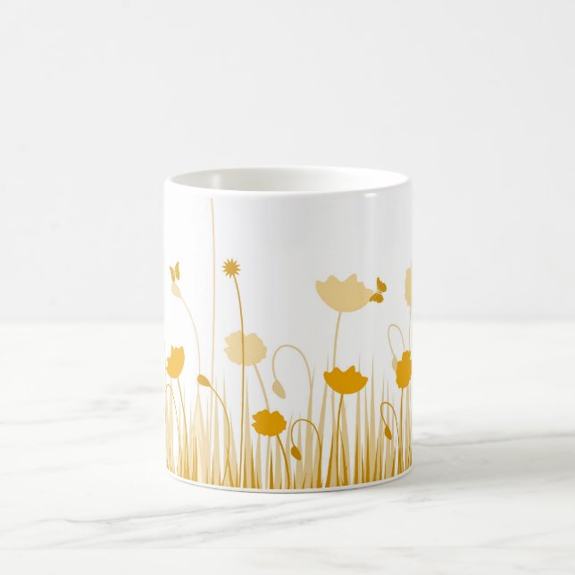 Minimalist Orange and White Poppies Meadow Floral Coffee Mug (Center)