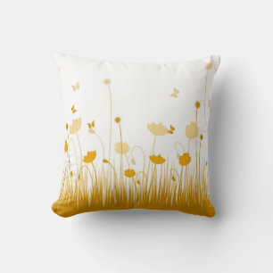 Minimalist Orange and White Poppies Meadow Floral Cushion
