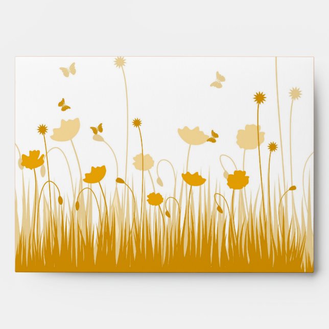 Minimalist Orange and White Poppies Meadow Floral Envelopes (Front)