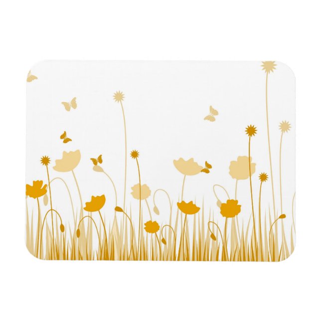 Minimalist Orange and White Poppies Meadow Floral Magnet (Horizontal)