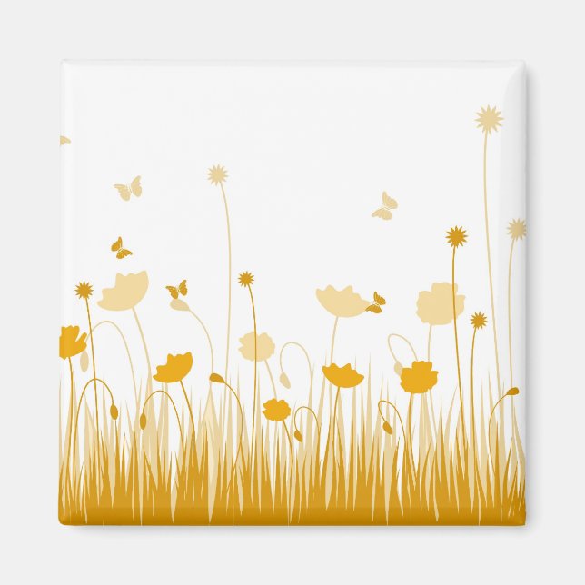Minimalist Orange and White Poppies Meadow Floral Magnet (Front)