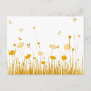 Minimalist Orange and White Poppies Meadow Floral Postcard