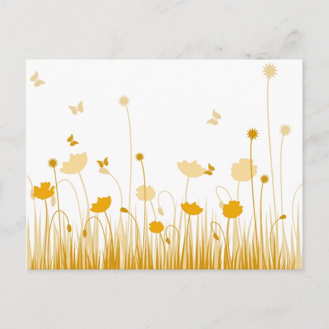 Minimalist Orange and White Poppies Meadow Floral Postcard (Front)