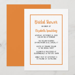 Minimalist Orange Bridal Shower Modern Wedding Invitation