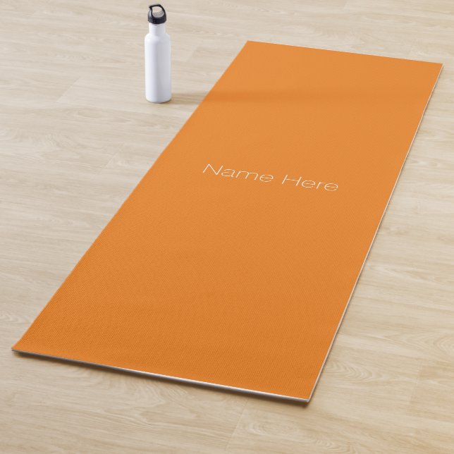 Minimalist orange custom name monogram modern yoga mat (In Situ)