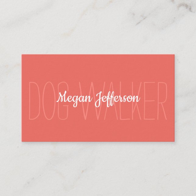 Minimalist Orange Dog Walker Simple Business Card (Front)