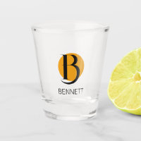 Minimalist Orange Dot Initial Shot Glass Gift