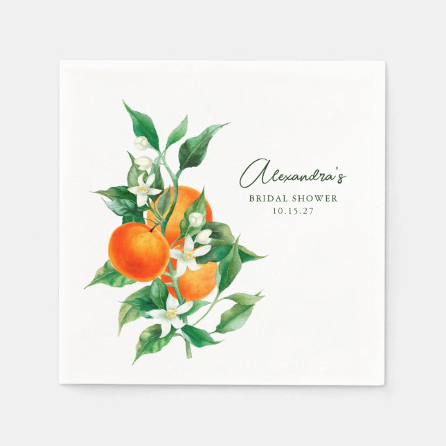 Minimalist Orange Fruit Botanical Bridal Shower Napkin (Front)