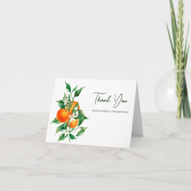 Minimalist Orange Fruit Botanical Bridal Shower Thank You Card (Front)