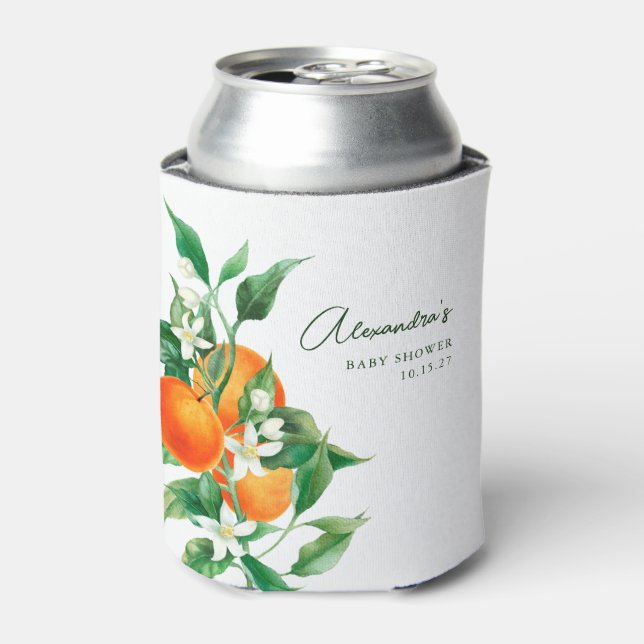 Minimalist Orange Fruit Botanical Cute Baby Shower Can Cooler (Can Front)
