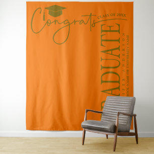 Minimalist Orange & Gold Congrats Graduate Tapestry
